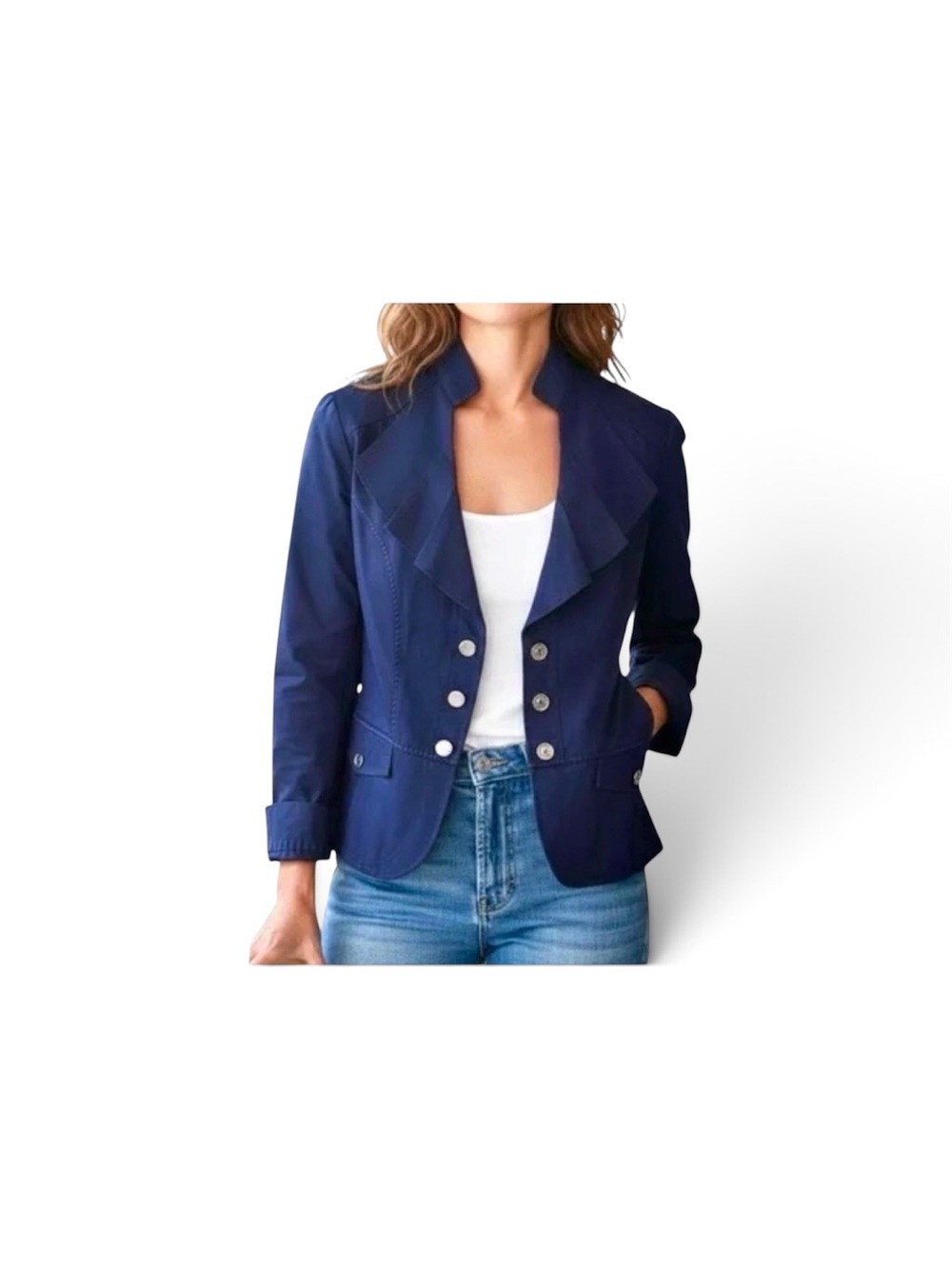 WHBM tailored peplum jacket with silver buttons sz 4